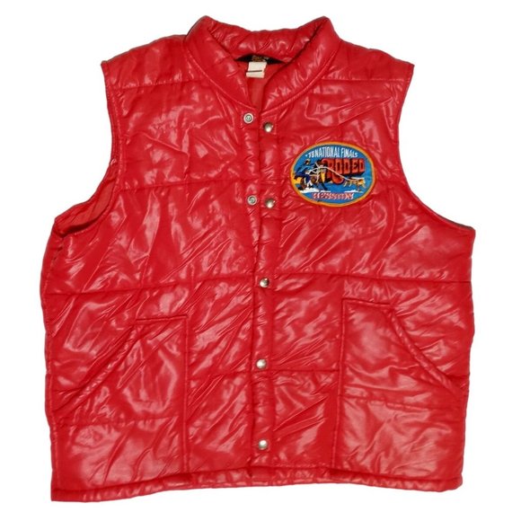 1978 Hesston Rodeo Puffer Vest NFR Puffy Red Calf Roper Cowboy Vintage National